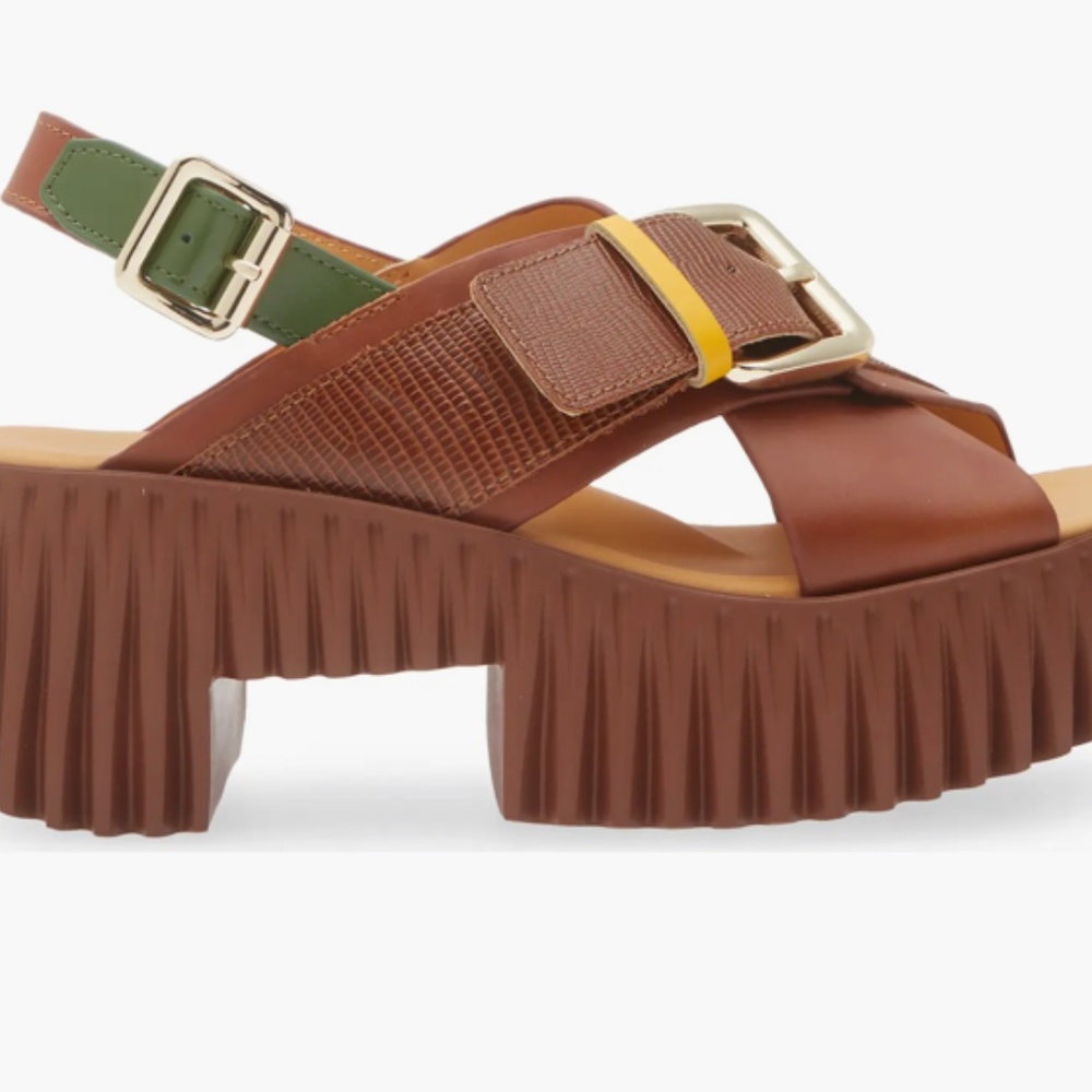 Plia Juno Stylish Brown and Yellow Sandals with Buckle - Picture 5 of 7